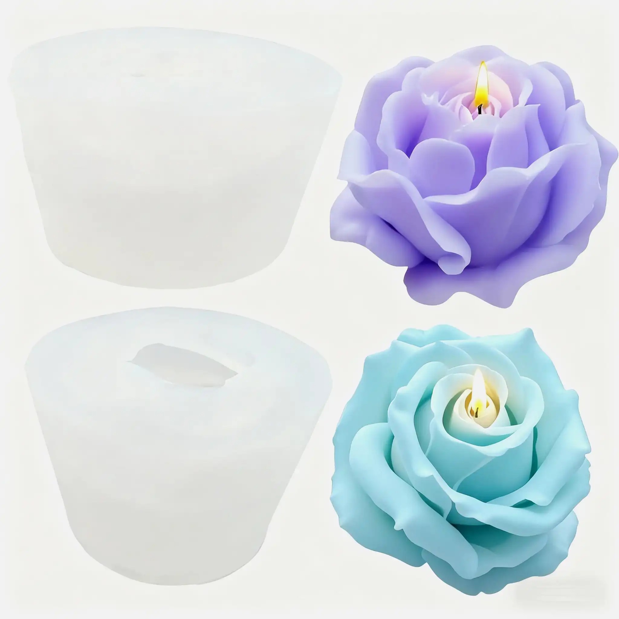 Candle Making Video - 2個のロマンチックな3Dローズシリコンキャンドル型 - 再利用可能な高品質の花型、アロマセラピーワックス、手作り石鹸、樹脂作りに最適 - バレンタインデーと母の日のギフト、ホームウェディングデコレーション、絶妙な花びらデザイン、滑らかな質感、絶妙な職人技
