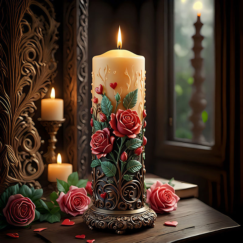 Candle Making Vinings - ヨーロッパ風の赤いバラのハート型の蔓が絡み合った円柱型のキャンドルシリコンモールド、香り付きキャンドル、ロマンチックな花柄の香り付きキャンドル、石膏樹脂液体オーナメント、手作りギフト、DIYシリコンモールド