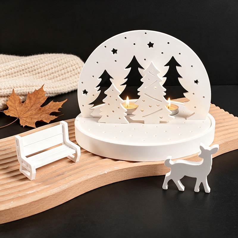 Candle Making Supplies - クリスマスエルクティーライトキャンドルホルダーシリコンモールド、3Dレジンプラスタートレイモールドキット、DIY冬景色ランプベースクラフトツールセット