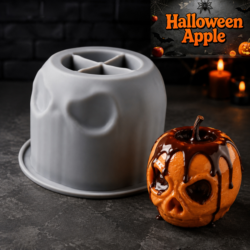 Candle Making Products - ハロウィンスカルアップルシリコンモールド、クリエイティブなデザイン、食品グレードのシリコン製、くっつきにくく型抜きが簡単で、様々な焼き菓子、ムース、手作り石鹸、アロマセラピー製品、キャンドルなどの作成に使用できます。 ハロウィンのベーキング、ホリデーのベーキング、初心者向けのDIYに適しています。