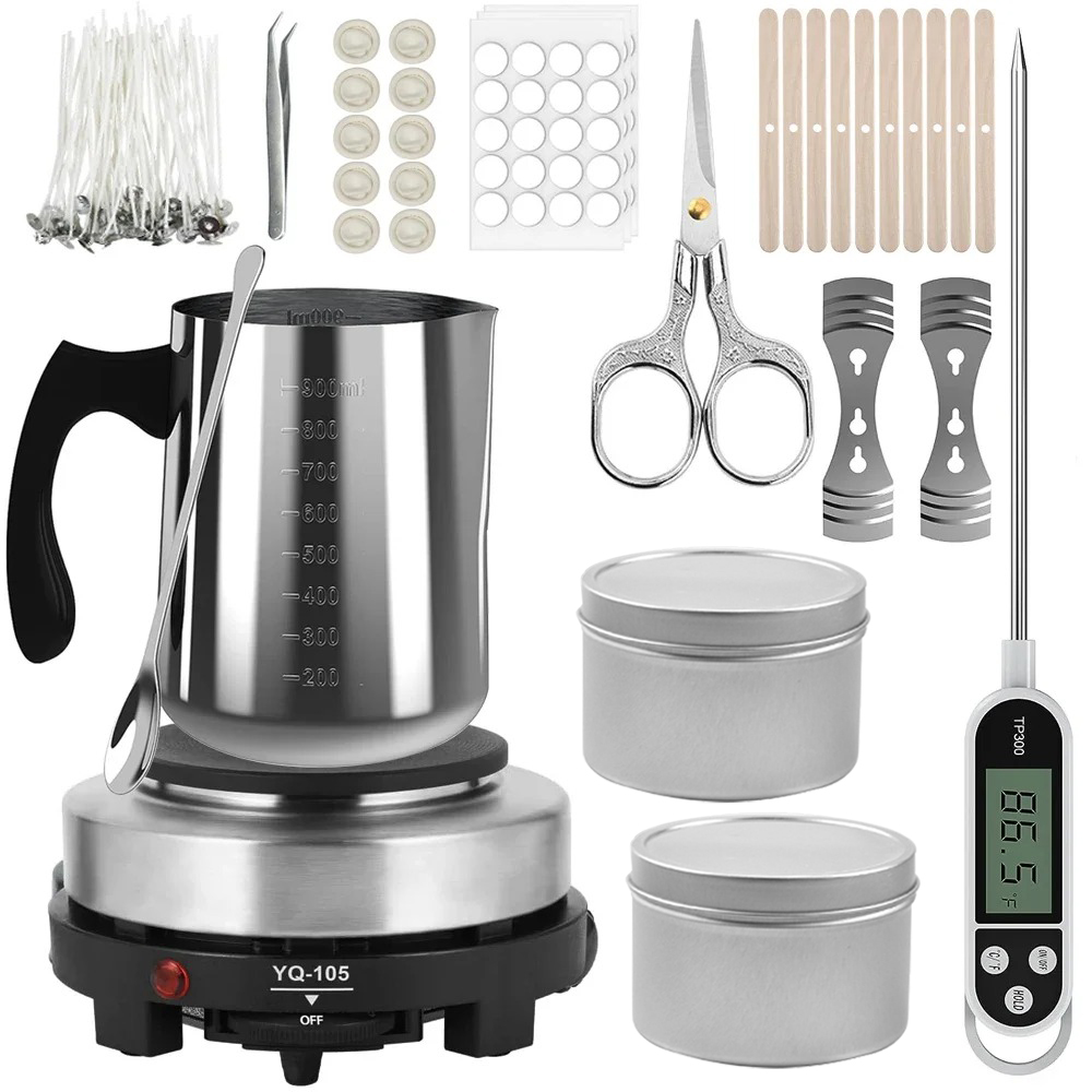 Candle Making Kit For Beginners - キャンドルポーリングポット、ワックス溶解用電気ホットプレート付き、DIYキャンドル作り用品ツールセット、大人向けキャンドル作りキット