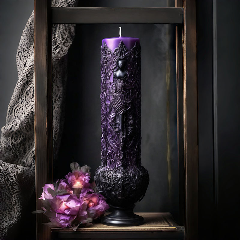 Candle Making Vinings - ダークゴシックスタイルの立体的な蔓で包まれた女神のレリーフ、背の高い柱状のキャンドルシリコンモールド、香り付きキャンドル、石膏樹脂液、家の装飾品、手作りシリコンモールドを作るためのモールド