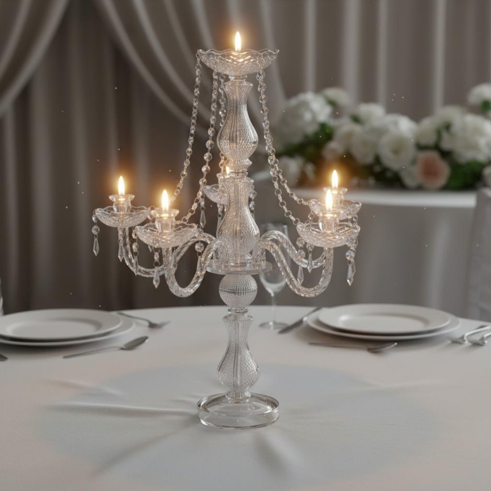 Candle Making Supplies - クリスタル燭台 エレガントなウェディング燭台 クリスタルキャンドルホルダー 高級デザイン ガラス製キャンドルスティックホルダー 透明