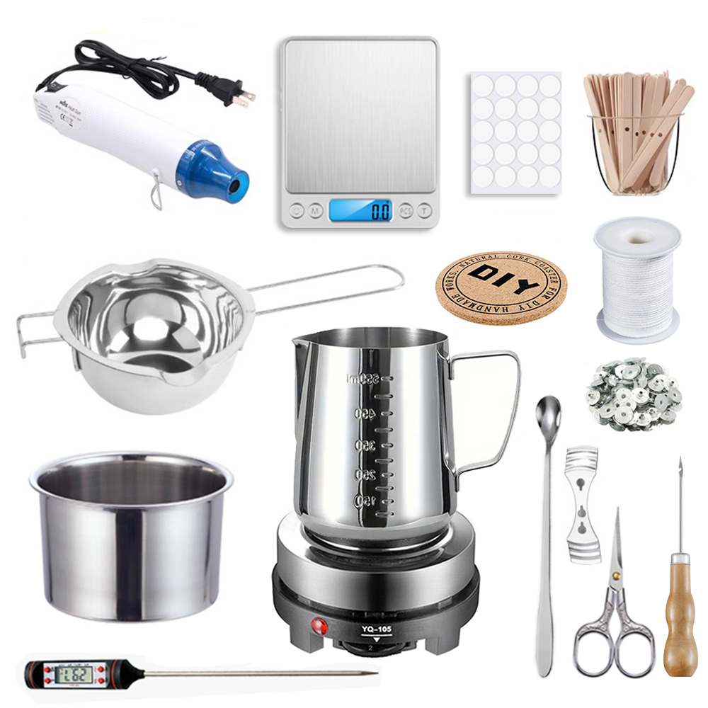 Candle Making Kit For Beginners - DIY香りのキャンドル作成材料ツールセット、ワックスウィックピュアコットン、キャンドルモールド、るつぼ、ホットプレート