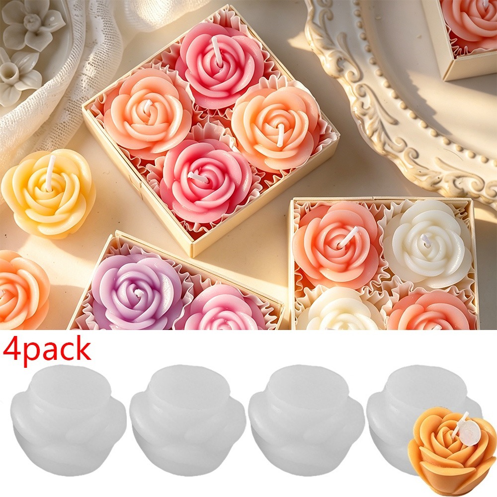 Candle Making Date - 4個セット ローズキャンドルシリコンモールド 3D花びらフラワー レジンソープ製作ツール DIY ウェディングキャンドルライトディナー