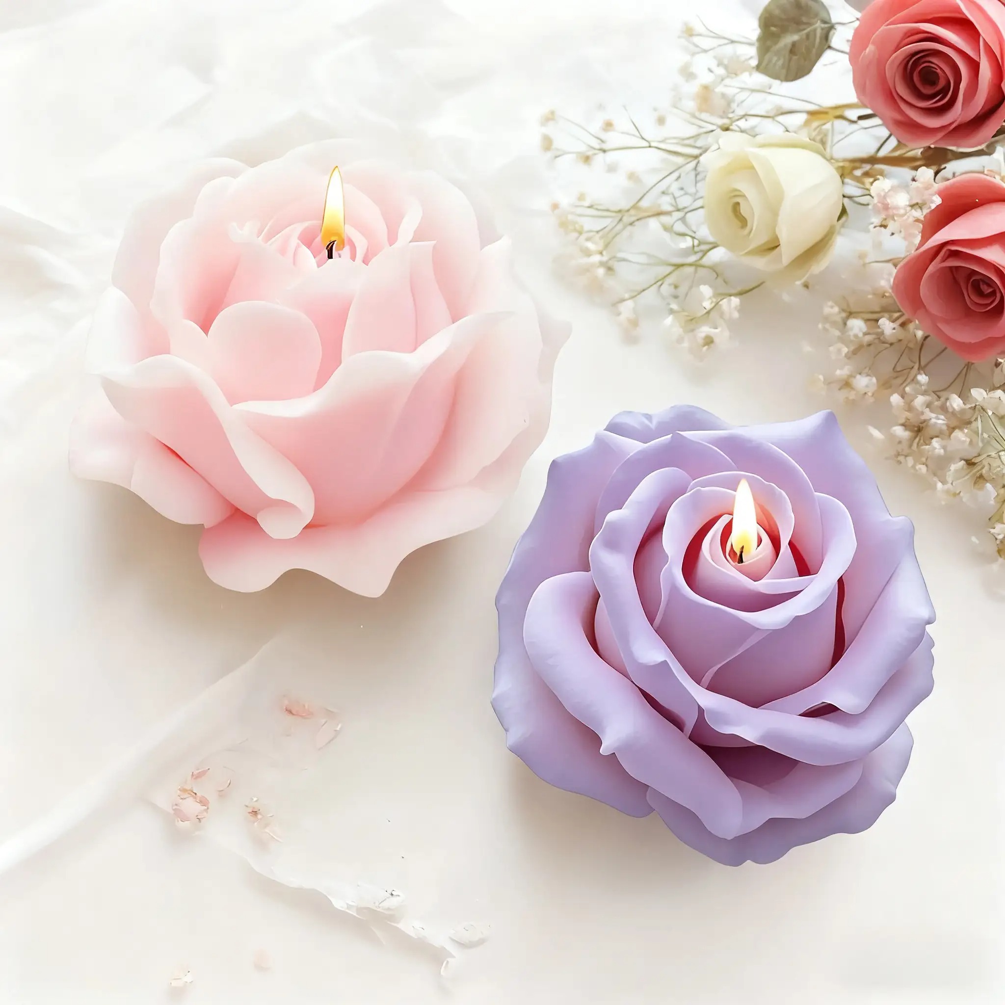 2個のロマンチックな3Dローズシリコンキャンドル型 - 再利 - Candle Making Video のレビューと価格