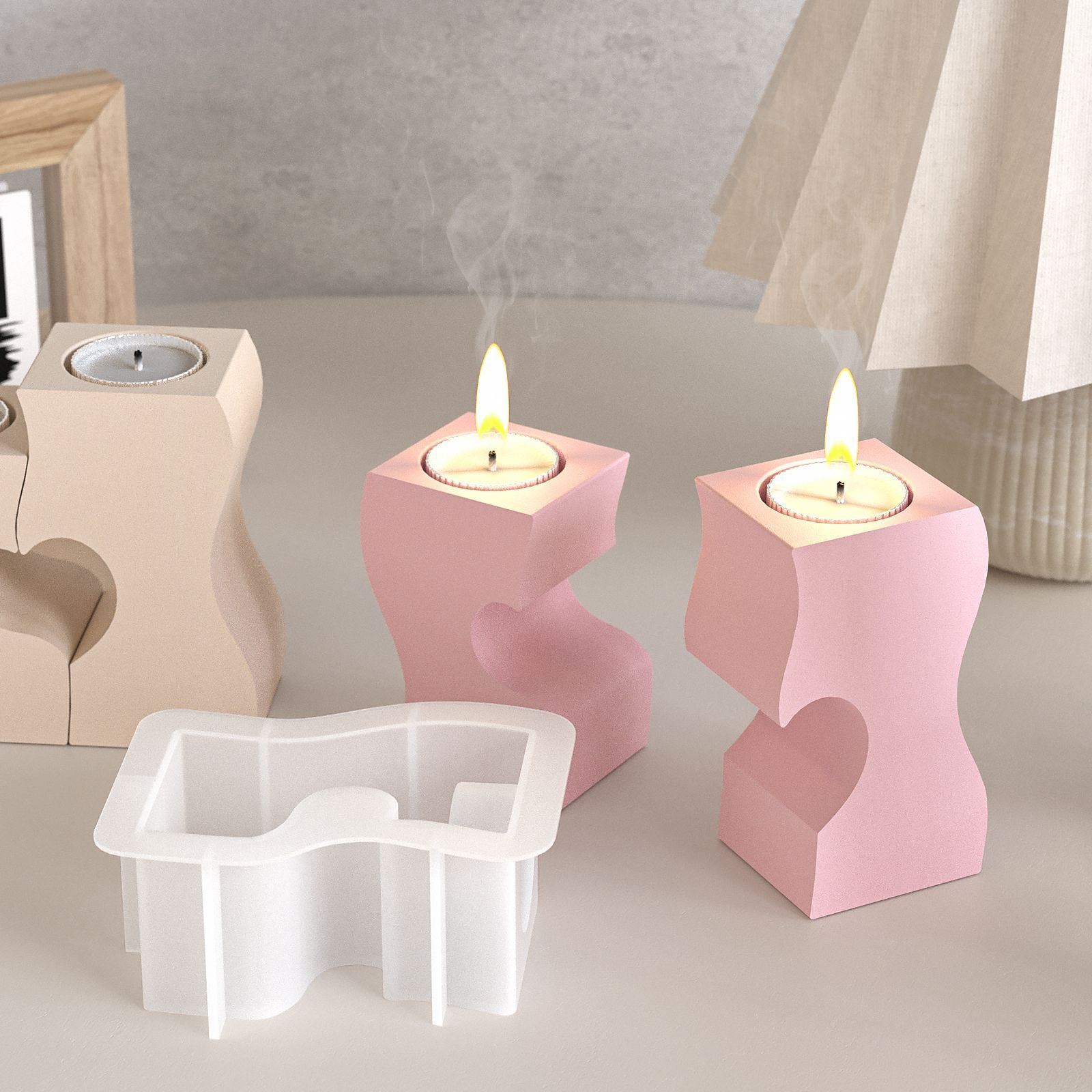 S ハート燭台シリコーン金型 DIY キャンドルホルダー石膏 - Candle Making Supplies のレビューと価格