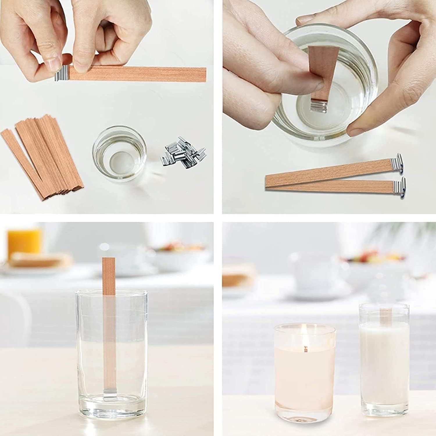 1-5袋入り天然木製キャンドル芯、金属ベース付き、パチパチ音 - Wood Wick Crackle のレビューと価格