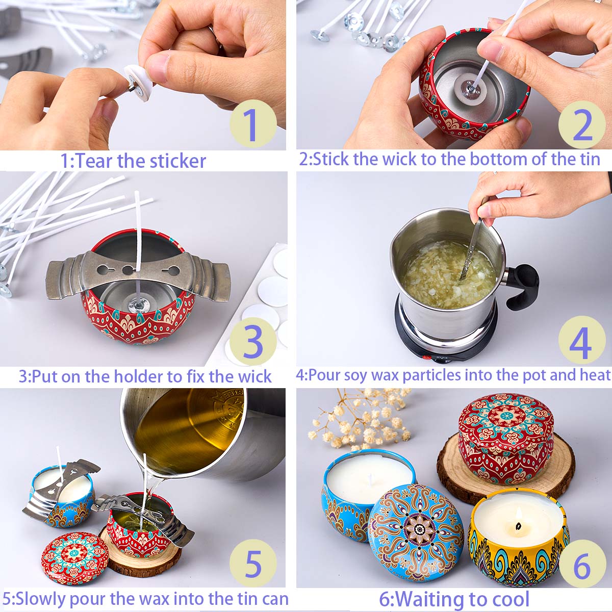 DIYアロマキャンドル作成ツールキット、ソイワックス、芯、ス - Candle Making Kit For Beginners のレビューと価格